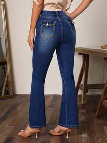 SHEIN LUNE Jeans de pierna amplia - Azul lavado oscuro - Ver 2
