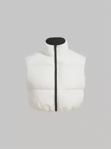 SHEIN MOD 拉链无袖羽绒背心加厚外套 - 白色 - 查看 1