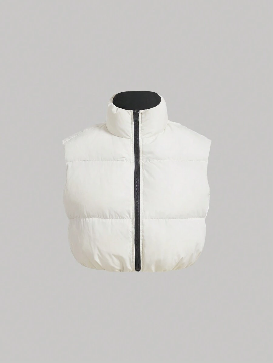 SHEIN MOD 拉链无袖羽绒背心加厚外套 - 白色 - 查看 1