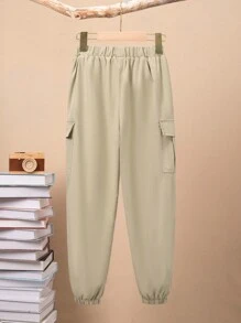 SHEIN Tween Boy Flap Pocket Side Cargo Pants - Khaki - View 2
