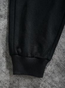 SHEIN 男大童日本字母和數字圖案衛褲 - 黑色 - 查看 5