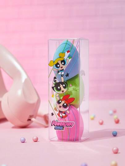 THE POWERPUFF GIRLS X SHEIN Set de 3 esponjas de maquillaje con diseño de Flor, Burbujas y Capuchina