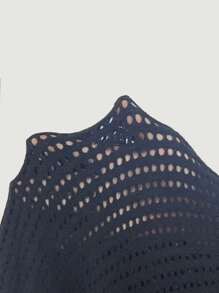 SHEIN Unity 素色落肩袖網眼針織套頭毛衣 - 黑色 - 查看 7