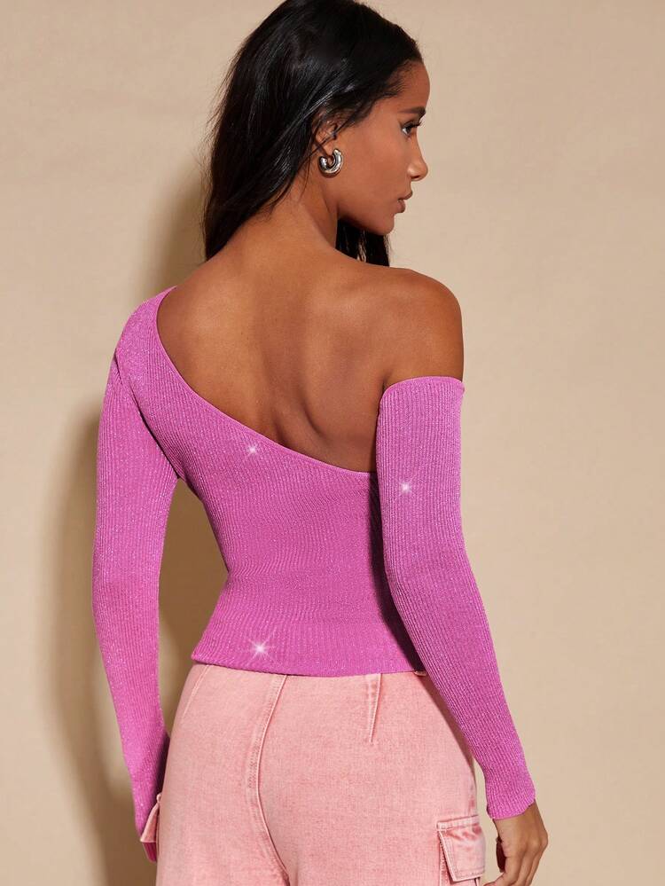 One Shoulder Crop Sweater With Arm Sleeve