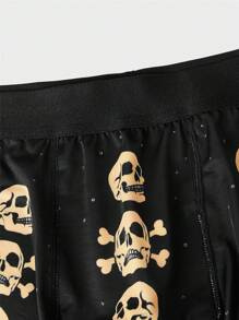 Men Skull Print Square Leg Swim Trunks - Yellow - View 4