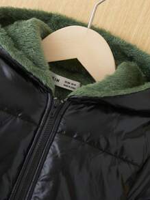 SHEIN Young Boy Zip Up Hooded Padded Coat - Black - View 6
