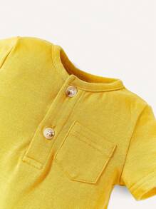 Cozy Pixies Bé trai sơ sinh 3pcs Placket nửa nút Áo liền quần chặt Với 1 Miếng Túi bảo quản - Nhiều màu - Xem 10