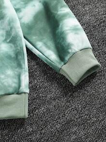 青少年男孩紮染字母圖案袋鼠口袋連帽衫