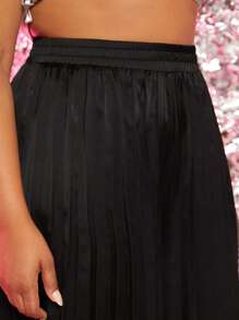 SHEIN SXY Hơn Chất rắn Xếp li Quần ống rộng - màu đen - Xem 5