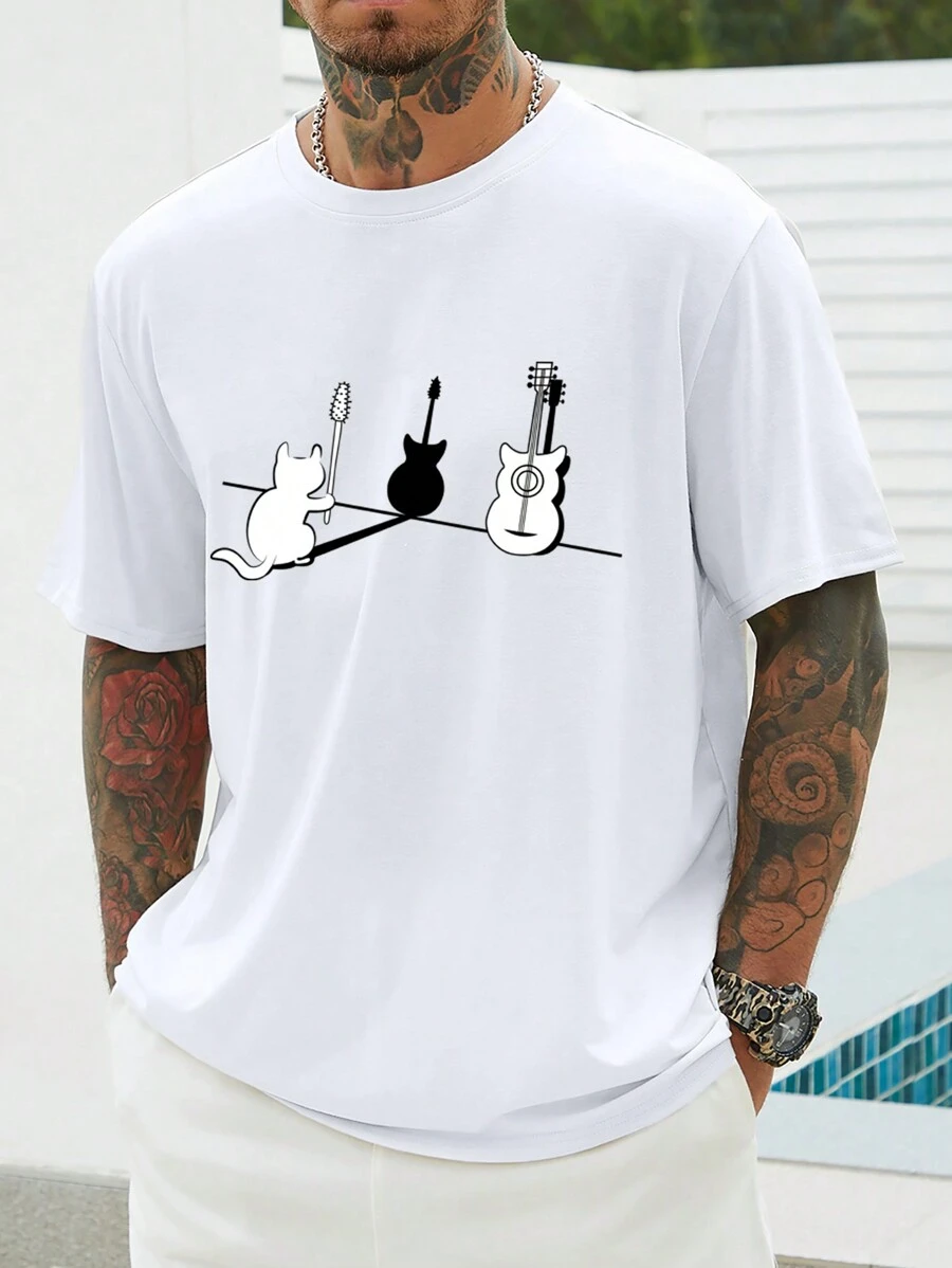 Manfinity Homme Nam Plus Đồ họa Hoạt hình Áo thun - trắng - Xem 1