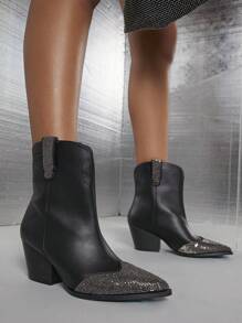 SHUZIA 亮片細節尖頭短靴 - 黑色 - 查看 6