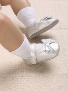 0-1Y Baby Girls' Silver Soft Sole Princess Shoes, Autumn/Spring - Silver - View 3
