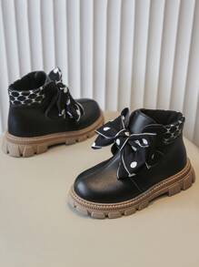 Fashionable Girls' Butterfly Black & White Polka Dot Comfortable Children Boots