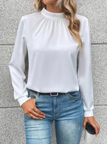 SHEIN Clasi Blusa con encaje en contraste de cuello alto - Blanco - Ver 1