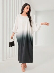 Al Najma 漸層蝙蝠袖土耳其長袍 - 黑與白 - 查看 1