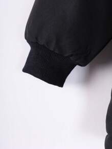 男童 1 件装 撞色边饰泰迪熊衬里连帽加厚外套 - 黑色 - 查看 6