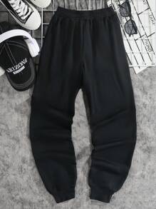 SHEIN 男大童日本字母和數字圖案衛褲 - 黑色 - 查看 2