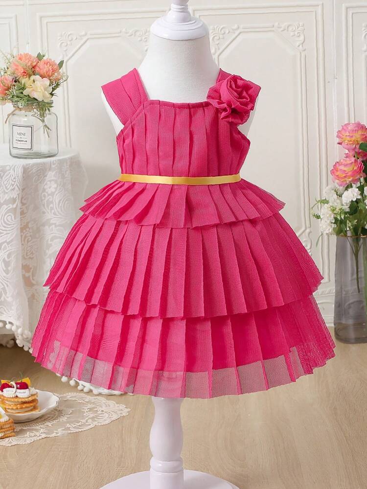 Baby Girl Floral Appliques Layer Hem Dress