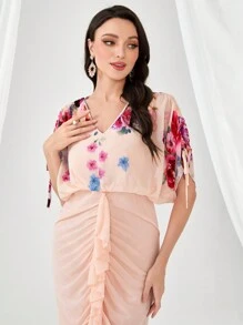 Modelyn 印花高衩前收褶洋裝 - 淺粉色 - 查看 5