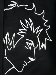 SHEIN 男大童日本字母和數字圖案衛褲 - 黑色 - 查看 3