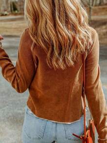 頂針插肩袖T恤 - 棕色 - 查看 3