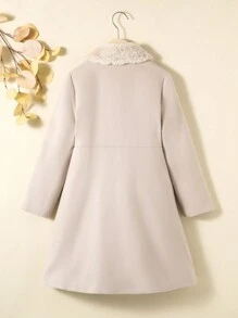 SHEIN Cô gái Tween Cổ áo Borg Nơ mặt trước Áo khoác - Màu be - Xem 2