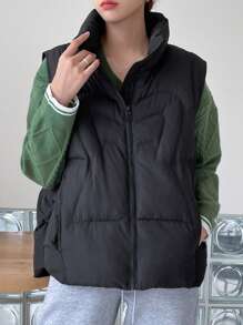 DAZY Solid Zip Up Vest Winter Thick Coat ,Winter Women Clothes,Winter Coat Women Jacket - Black - View 6