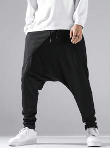 Manfinity Homme Loose Fit Men's Solid Color Drop Crotch Sweatpants Long Flare Joggers Plain Black Going Out Casual - Black - View 7