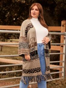 EMERY ROSE Hơn Mẫu Geo Mở Mặt trước Áo len Mở - Nhiều màu - Xem 3