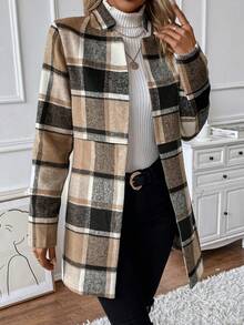 SHEIN LUNE Áo khoác ngoài in họa tiết kẻ sọc hở mặt trước - Nhiều màu - Xem 3