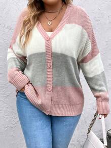 SHEIN LUNE Hơn Khối màu Thả vai Nút phía trước Áo len Mở - Nhiều màu - Xem 5