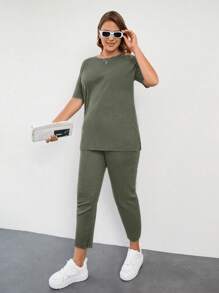 EURMUSE Plus Solid Tee & Pants - Army Green - View 5