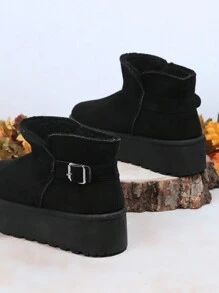 SHUZIA Faux Suede Chi tiết nút buộc Lug Sole Giày ống - màu đen - Xem 4
