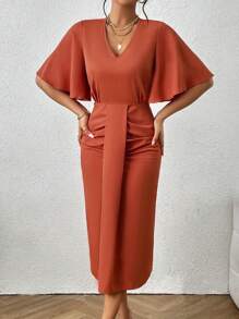 Chiquease Butterfly Sleeve Ruched Front Dress