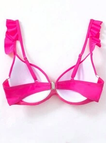 Viền Ruffle Push-Up Áo bikini - Màu Hồng Tươi - Xem 2