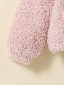 SHEIN 女小童3D耳朵設計連帽拉鍊毛絨夾克 - 粉色 - 查看 4