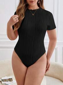 SHEIN Frenchy Plus Solid Bodysuit Without Jeans - Black - View 4