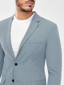GENTILAND Men Lapel Neck Flap Detail Blazer & Pants Set Without Tee - Baby Blue - View 4