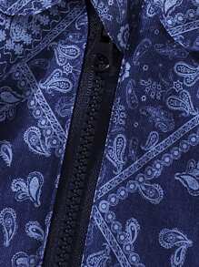 SHEIN 女嬰佩斯利絲巾圖案荷葉袖荷葉邊洋裝 - 藏蓝色 - 查看 3