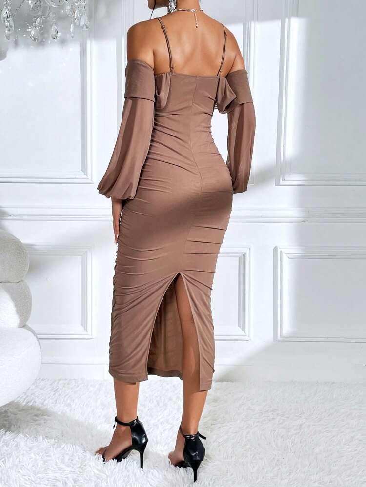 Maternity Cold Shoulder Ruched Bodycon Dress