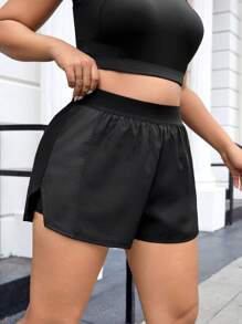 SHEIN Rhythm Era Plus Size Solid Wide Leg Shorts Sweater Shorts - Black - View 3