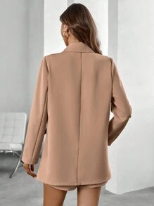 SHEIN Privé 西裝領單釦西裝外套&短褲 - 卡其色 - 查看 6