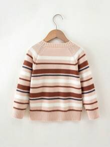 Young Boy Striped Pattern Raglan Sleeve Sweater - Multicolor - View 2