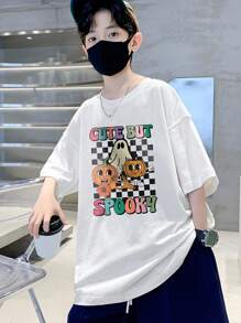 休閒卡通 字母男童（大）T恤 - 白色 - 查看 4