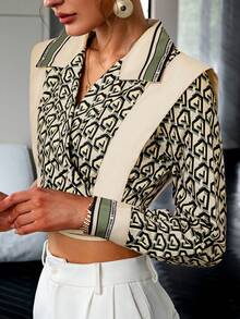 Sollinarry 字母圖案十字交叉後綁帶短款襯衫 - 卡其色 - 查看 3