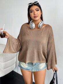 SHEIN Swim Curve Plus Drop Shoulder Cover Up - Khaki - View 3