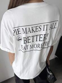 DAZY Camiseta de hombros caídos con estampado de slogan - Blanco - Ver 2