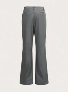 SHEIN EZwear Solid Flare Leg Pants - Dark Grey - View 2