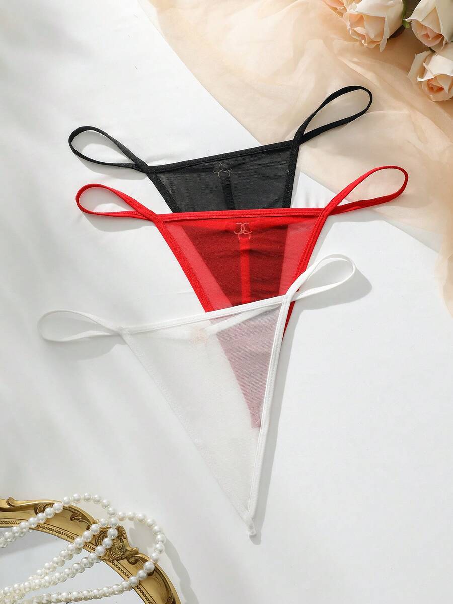 3 paquetes Tanga sólido de malla sexy - Multicolor - Ver 1