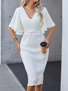SHEIN Privé Solid Butterfly Sleeve Fitted Dress